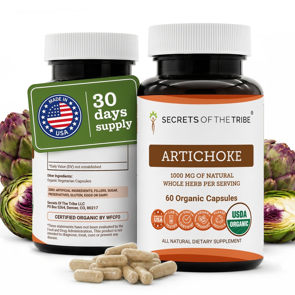 Tribe Artichoke 60 캡슐의 비밀, 1000 mg, Artichoke (Cynara scolymus) 잎 (60 캡슐)