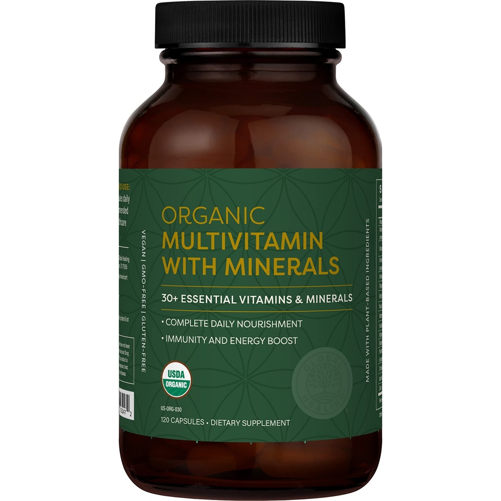 Global Healing Center - 여성 및 남성을위한 USDA 유기 Multivitamin - 비타민은 A, C, D 및 전반적인 건강 및 웰빙 필요를위한 더 많은 것을 포함 - 매일 멀티 비타민 영양 (120 캡슐)을 완료