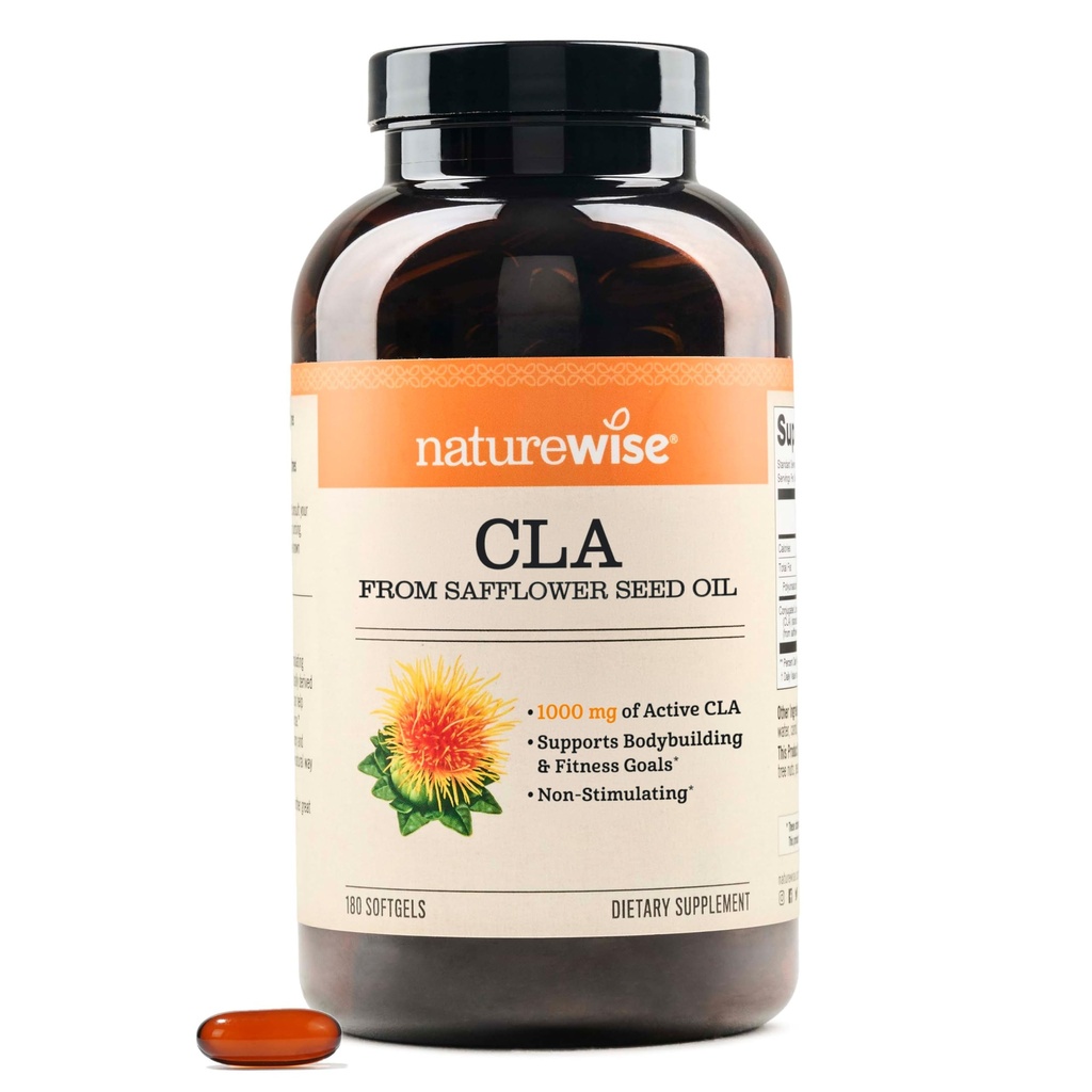 NatureWise CLA 1250 - 여성과 남성을 위한 Conjugated Linoleic 산 보충교재, 자극하지 않으며, 건강한 무게, 적당 목표 - 비 GMO, 글루텐 자유로운 - 180 Softgels [2-달 공급]를 지원합니다
