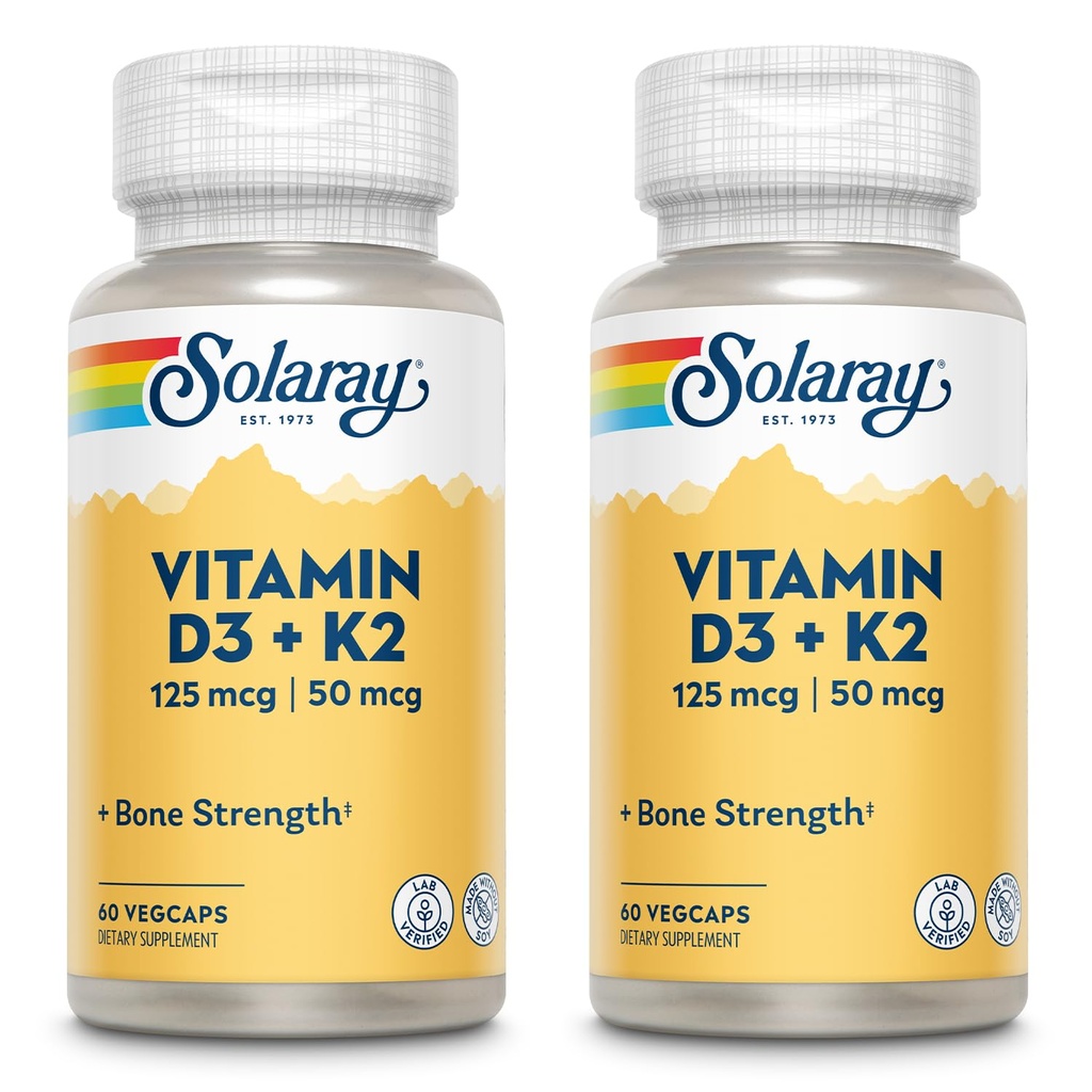 SOLARAY 비타민 D3 + K2, 칼슘 흡수 및 건강한 심혈관 체계 & 동맥, 비 GMO & 아니 Soy를 위한 D & K 비타민