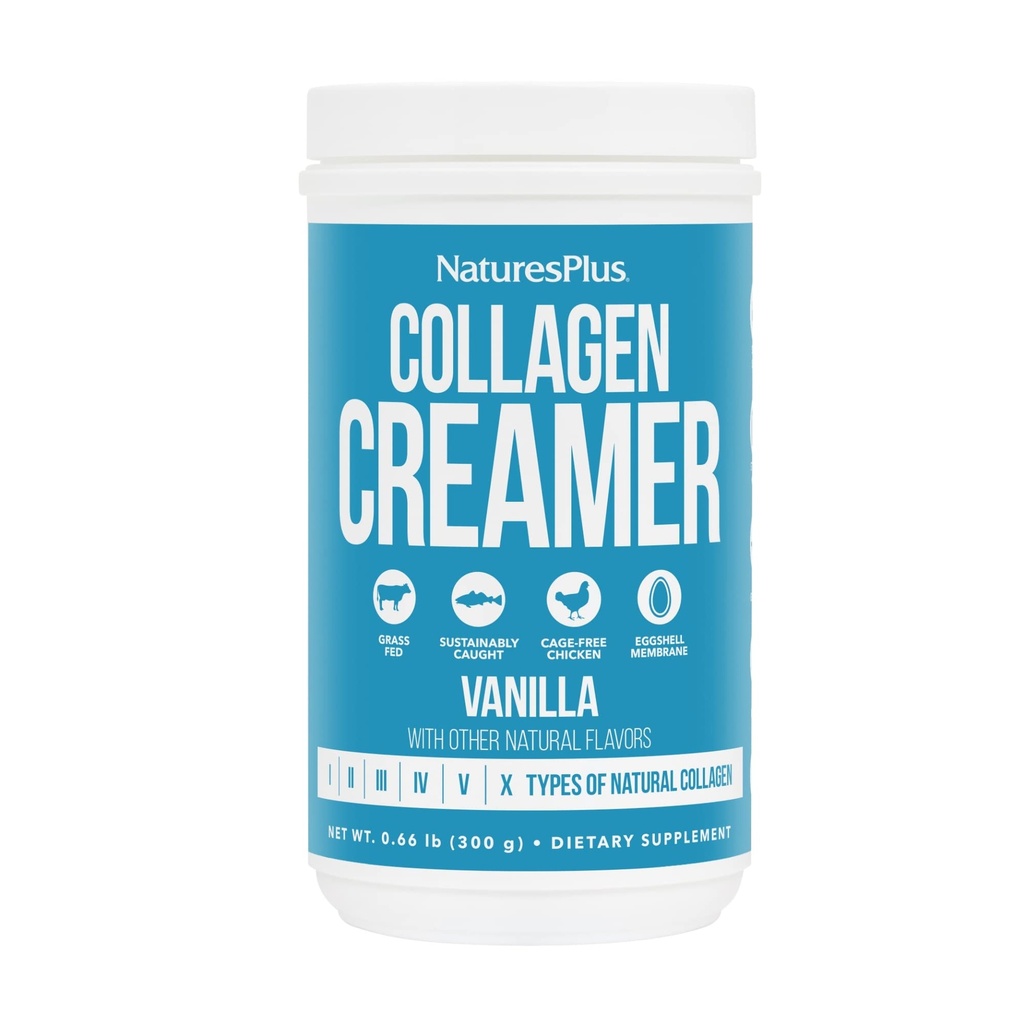 NaturesPlus Collagen Creamer, Vanilla - 0.66 lb Powder - 헤어, 피부, 네일 및 관절 건강, 면역 시스템 지원 - Non-GMO, 글루텐 무료 - 12 서빙
