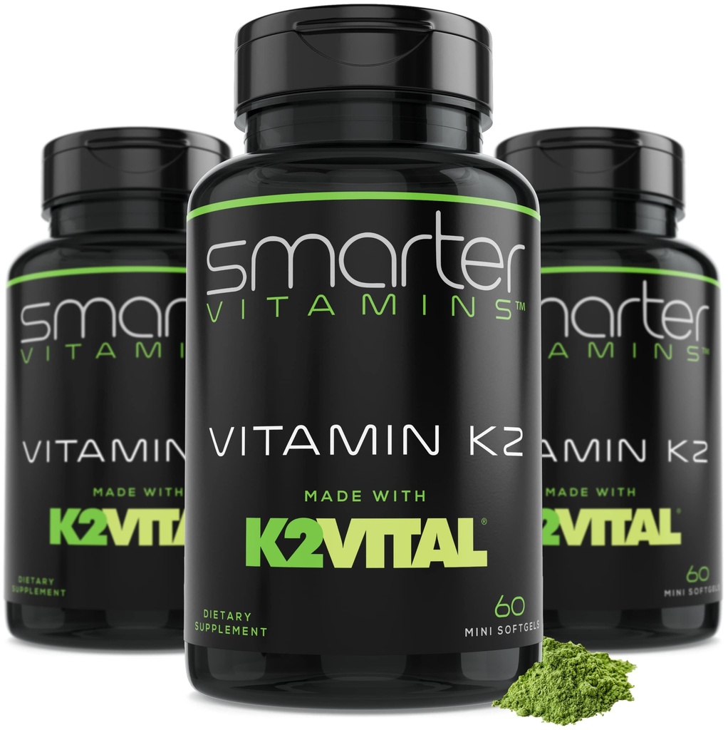 (3 팩) 더 똑똑한 비타민 K2 MK7 100mcg, K2VITAL와 칼, 180 액체 Softgels로 만드는