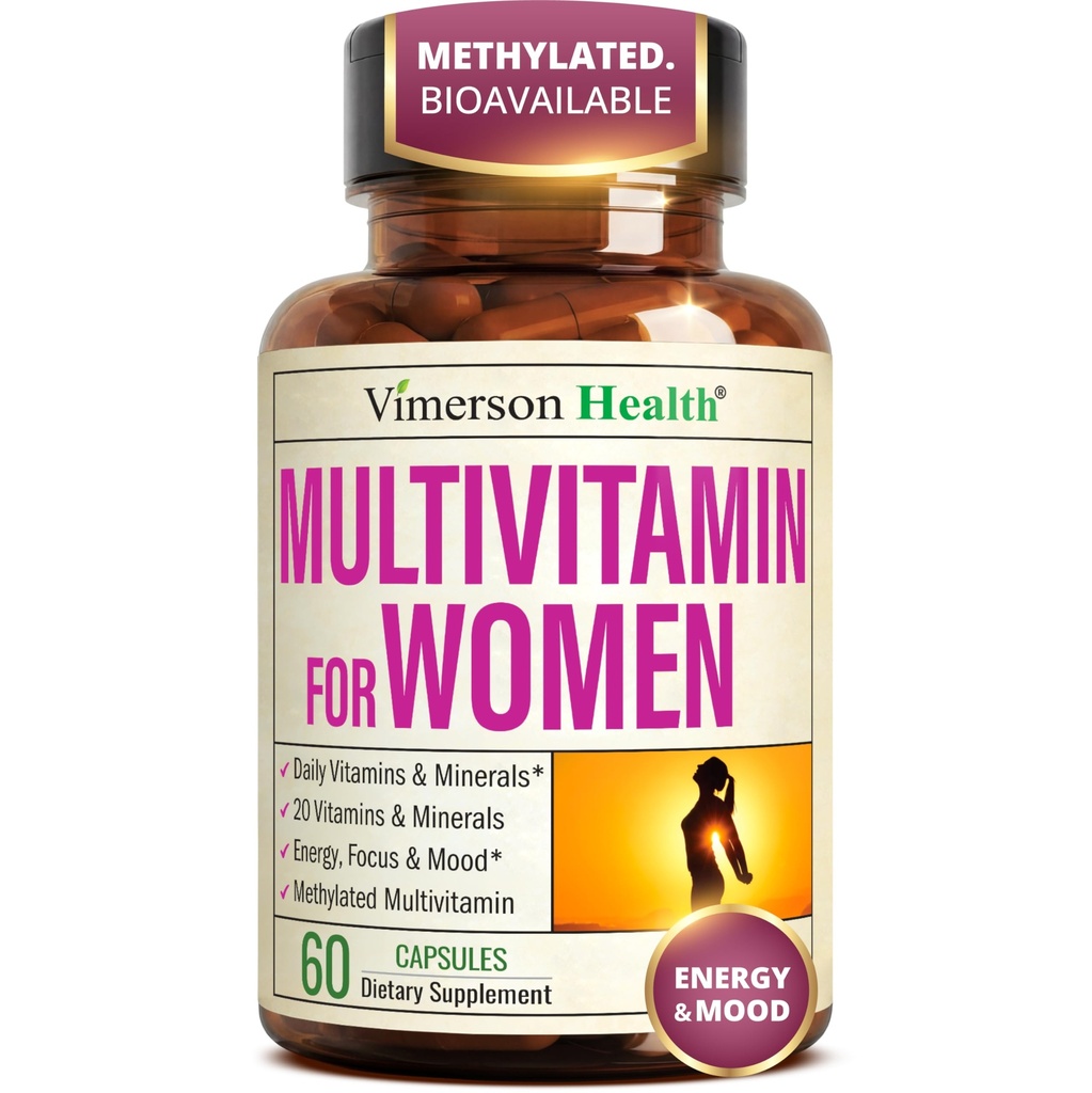 메틸을 섞은 비타민을 가진 여자를 위한 Multivitamin와 에너지, 초점 및 면역력을 위한 킬레이트된 무기물 – 우수한 매일 여자 Multivitamins & Multiminerals – 60 캡슐