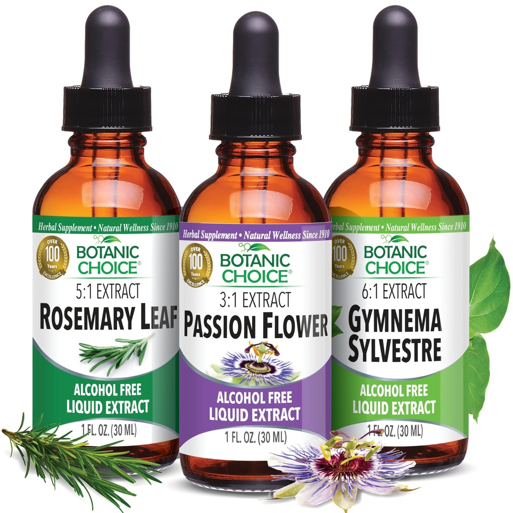 Botanic Choice Passion Flower, Rosemary Leaf, & Gymnema Sylvestre Extract 번들 – 전체 웰빙을위한 매일 전체 웰빙 키트 (1 fl. Oz. 각)