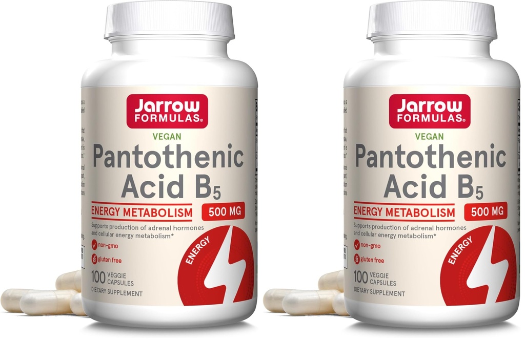 Jarrow Formulas Pantothenic Acid B5 500 mg - 100 Veggie Caps - Essential B 비타민 - 에너지 생산 및 대사 지원 - 100 서빙 (포장 2)