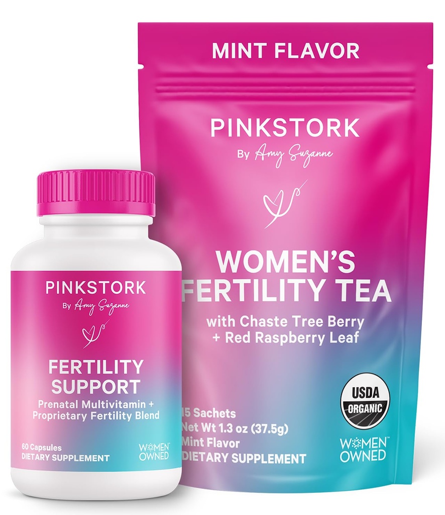 여성을위한 핑크 Stork Fertility 번들 - Inositol, Vitex, Folate & Ashwagandha와 Conception Tea + Prenatal 비타민 지원 - 호르몬 균형, 사이클 건강 및 Preconception Wellness 지원