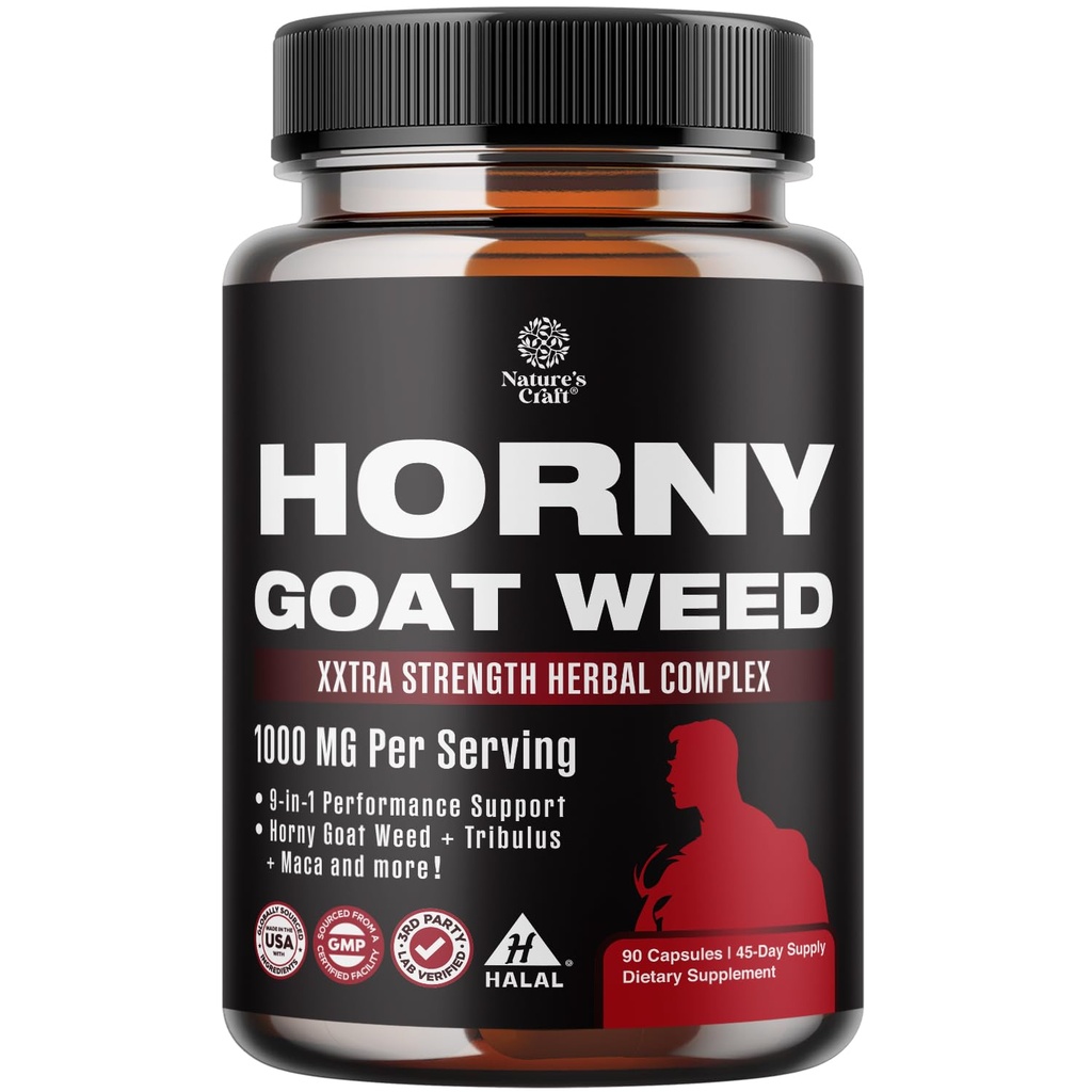 Nature Craft Horny Goat Weed for Men - Black Maca Root, Tongkat Ali, Saw Palmetto & Panax Ginseng Extract for Stamina & Energy - 90 캡슐