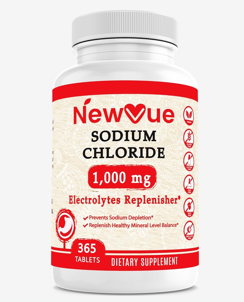 나트륨 염화 1000mg, 365 정제 - 소금 정제, 비 GMO, 글루텐 무료 - Electrolytes 대체된 Hydration와 음료