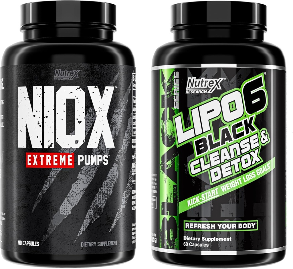 Nutrex Research NIOX Extreme Pumpsc 및 Lipo6 Detox 및 Cleanse - 비타민 C와 AstraGin과 NO3-T Arginine Nitrate 보충 - 여성 및 남성을위한 Colon Cleanser 및 Detox