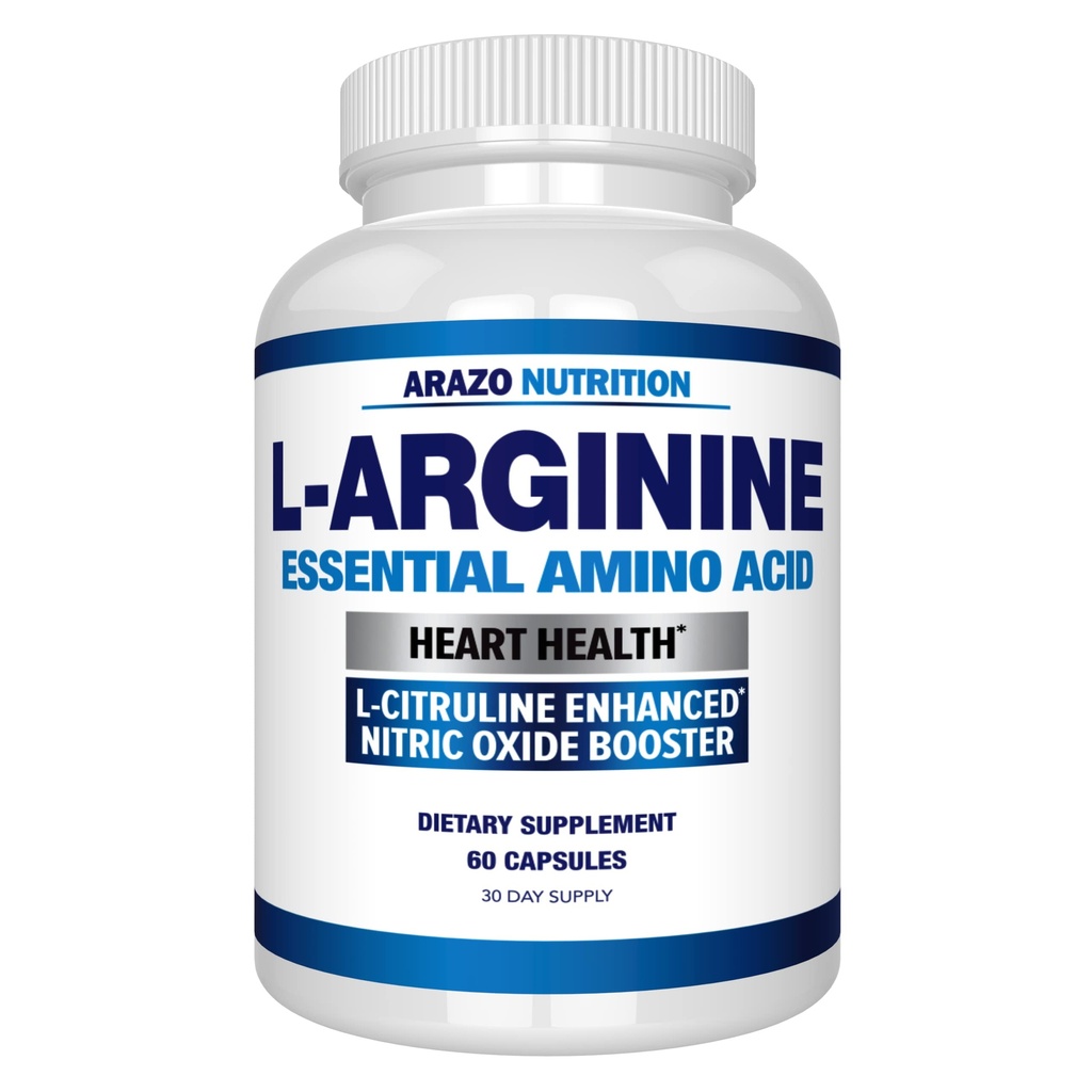 Arazo 영양 프리미엄 L 아르기닌 - 근육 이익과 에너지를위한 L-Citrulline & Essential 아미노산과 1340mg Nitric 산화물 부스터 - 강력한 NO 부스터 기차 더 긴 & 더 열심히 - 60 캡슐