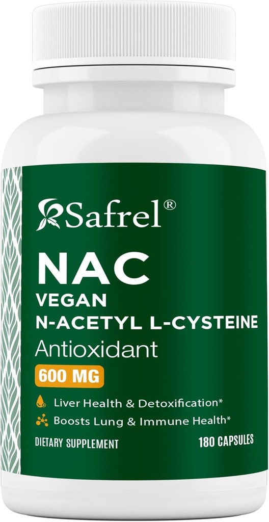 Safrel N-Acetyl-L-Cysteine (NAC) 캡슐, 600mg, 180 조사, 호흡기, 면역, 간기능 항 산화 지원, 흡수하기 쉬운, 비 GMO, 글루텐 무료