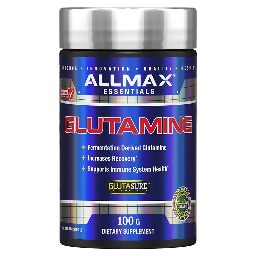 ALLMAX Essentials GLUTAMINE - 100 g Powder - Fermentation-Derived 글루타민 - 회복 및 지원 면역 체계 증가 - 글루텐 무료 & Vegan - 20 서빙