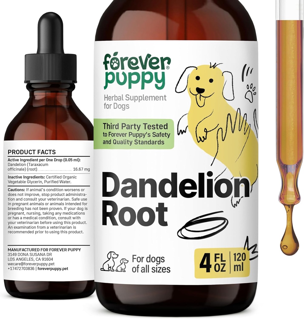 개를위한 영원히 Puppy Dandelion 뿌리 드롭 - 대형, 중간 및 작은 개를위한 액체 간 건강 보충 - Liver Cleanse Detox Drops w/Dandelion Root Extract - 4 oz