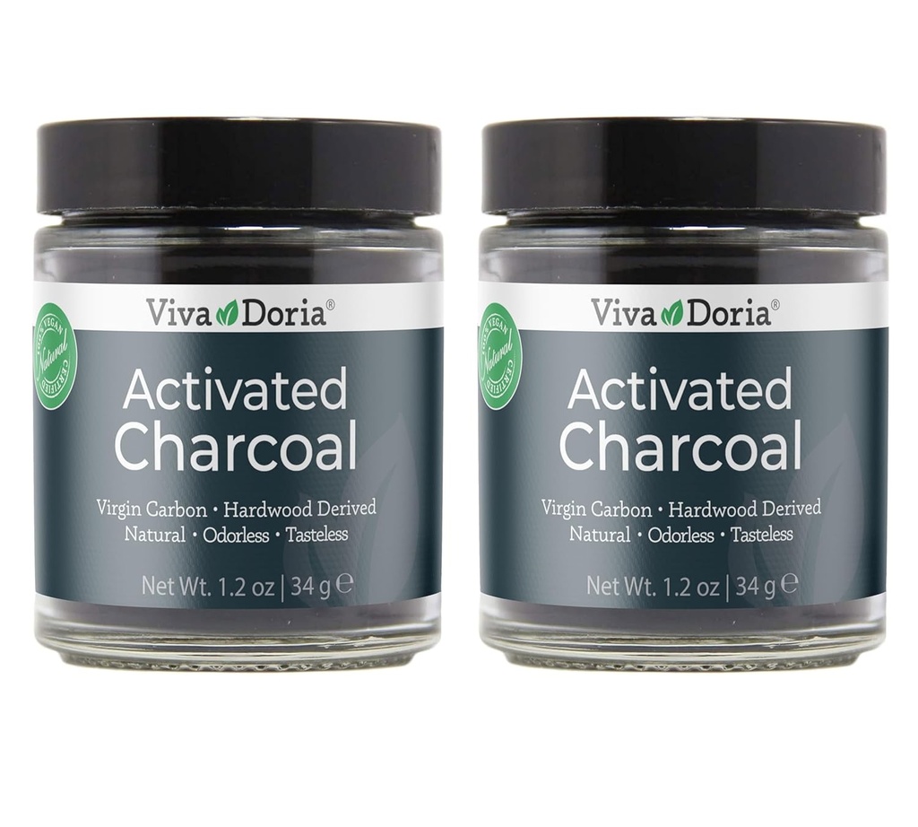 Viva Doria는 Charcoal 분말, Hardwood Derived, 음식 급료, 1.2 Oz 유리제 단지 (2 팩)를 활성화했습니다
