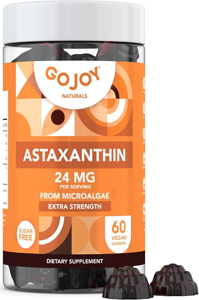 GOJOY NATURALS Astaxanthin Gummies 24mg – 높은 Potency 산화 방지제 보충교재 – 피부, 눈 & 면역 웰니스 지원 – Vegan, 설탕 자유로운, 비 GMO, 글루텐 자유로운, Soy 자유로운 – 60 Gummies