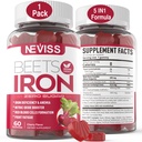 철, 메틸 B12, Folate, 비타민 C를 가진 사탕 뿌리 Gummies - 증가 Nitric 산화물 & 철 수준, 에너지 지원, Fight 피로, Beetroot & Gentle 철 보충교재, 설탕 자유로운, 60 조사