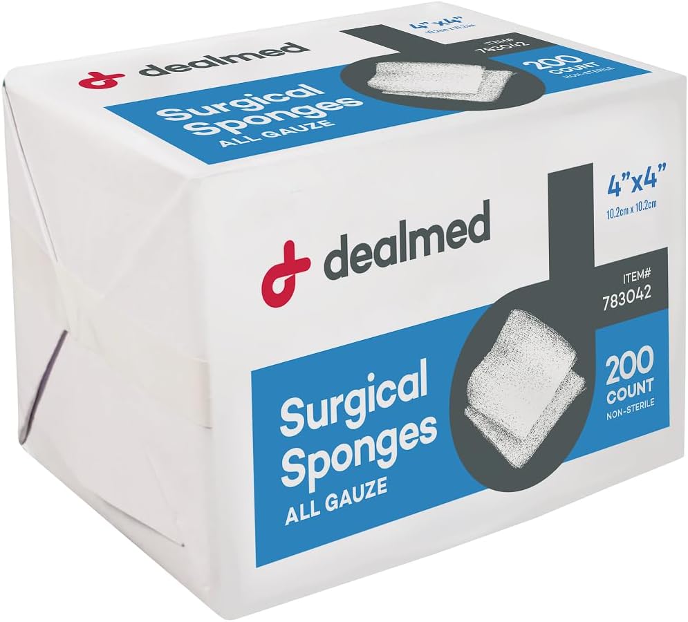 Dealmed 4" x 4" 외과 갯솜, 8 플라이, 부상 배려를 위한 비 길쌈된 갯솜, 응급 처치 장비 및 의학 기능, 200의 조사 (1의 포장)