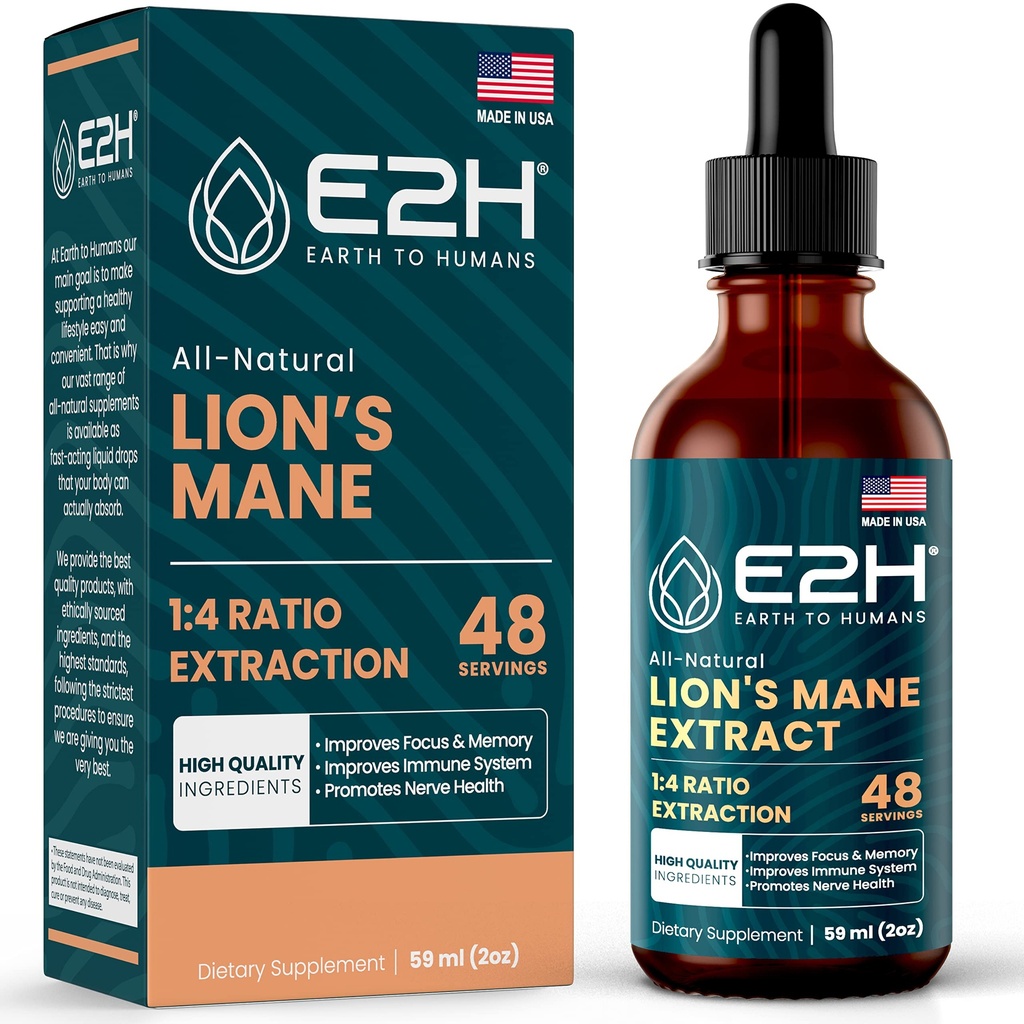 Lions Mane - Lions Mane Supplement - Mental Clarity, Memory & Focus - Immune Support 용 Lions Mane Liquid - 버섯 Tincture - 2 Fl Oz by E2H