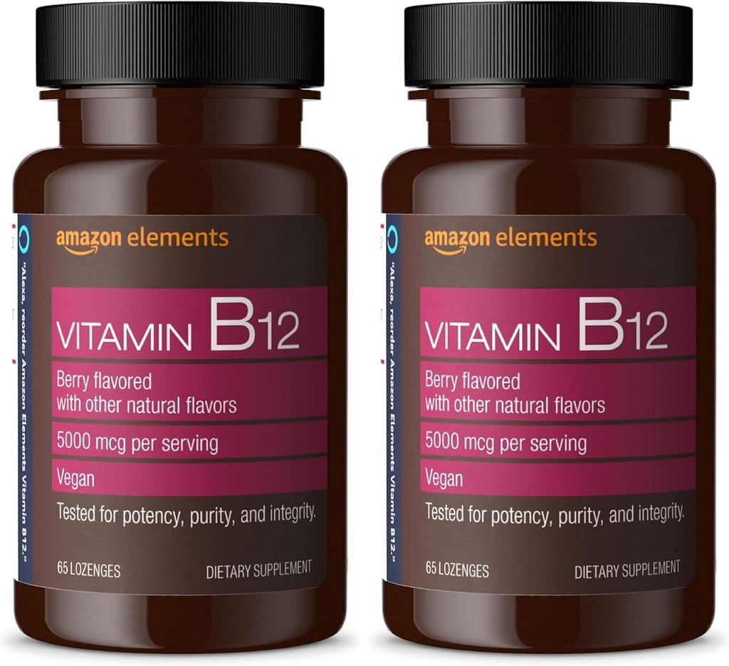 성분 비타민 B12 Methylcobalamin 5000 mcg - 정상적인 에너지 생산 및 대사, 면역 체계 지원 - 2 달 공급, 베리 맛을 내는 Lozenges, 65 조사 (2의 포장)