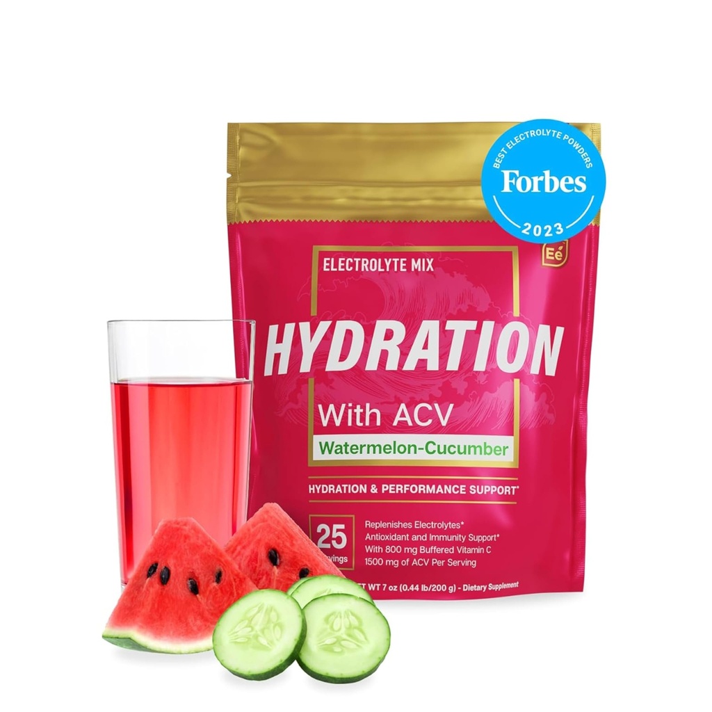 Essential Elements Hydration Packets - Watermelon Cucumber Pack - Sugar Free Electrolytes Powder Packets - 25 Stick Packs of Electrolytes Powder No Sugar - Hydration Drink - ACV 및 비타민 C