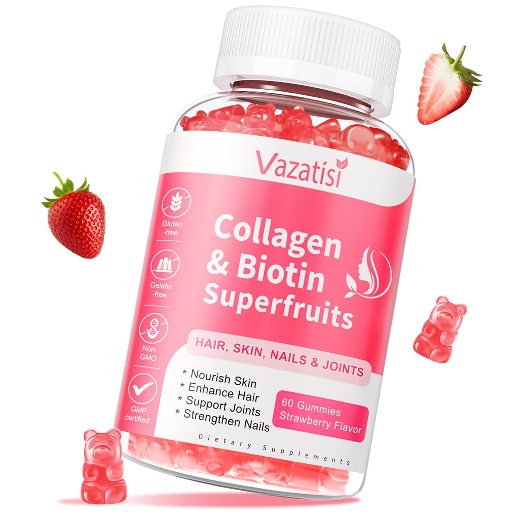 여성 남성을위한 설탕 무료 콜라겐 Gummies, 멀티 콜라겐 펩타이드 Gummies 유형 I II III V X Biotin 비타민 A B C D E 헤어 스킨 네일, 딸기 맛, 60 조사