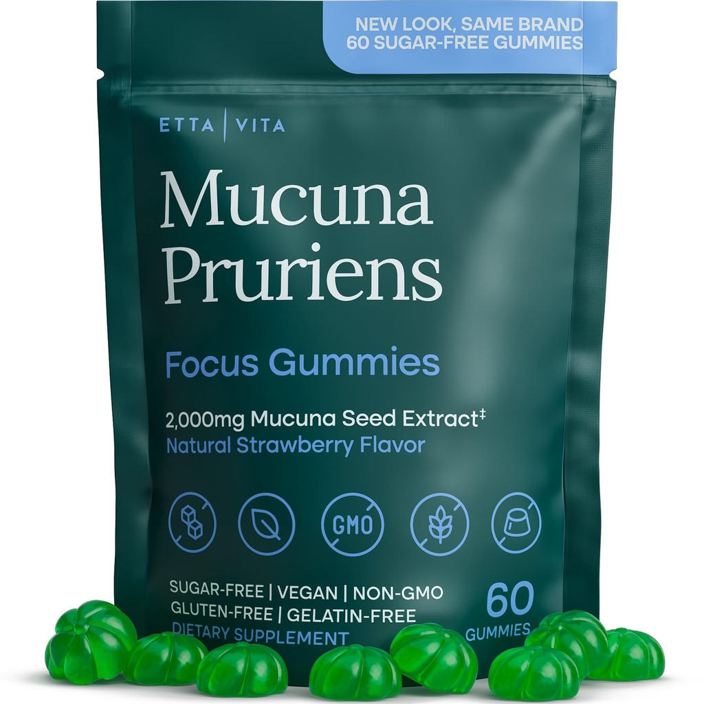 Dopamine 보충교재 - 설탕 자유로운 Mucuna Pruriens Gummies (2g/serving) 에너지 & 초점 Gummies - Calm Mood와 Motivation, Vegan, Non-GMO, 글루텐 자유로운, 60ct를 위한 강력한 Mucuna Pruriens 추출물 보충교재