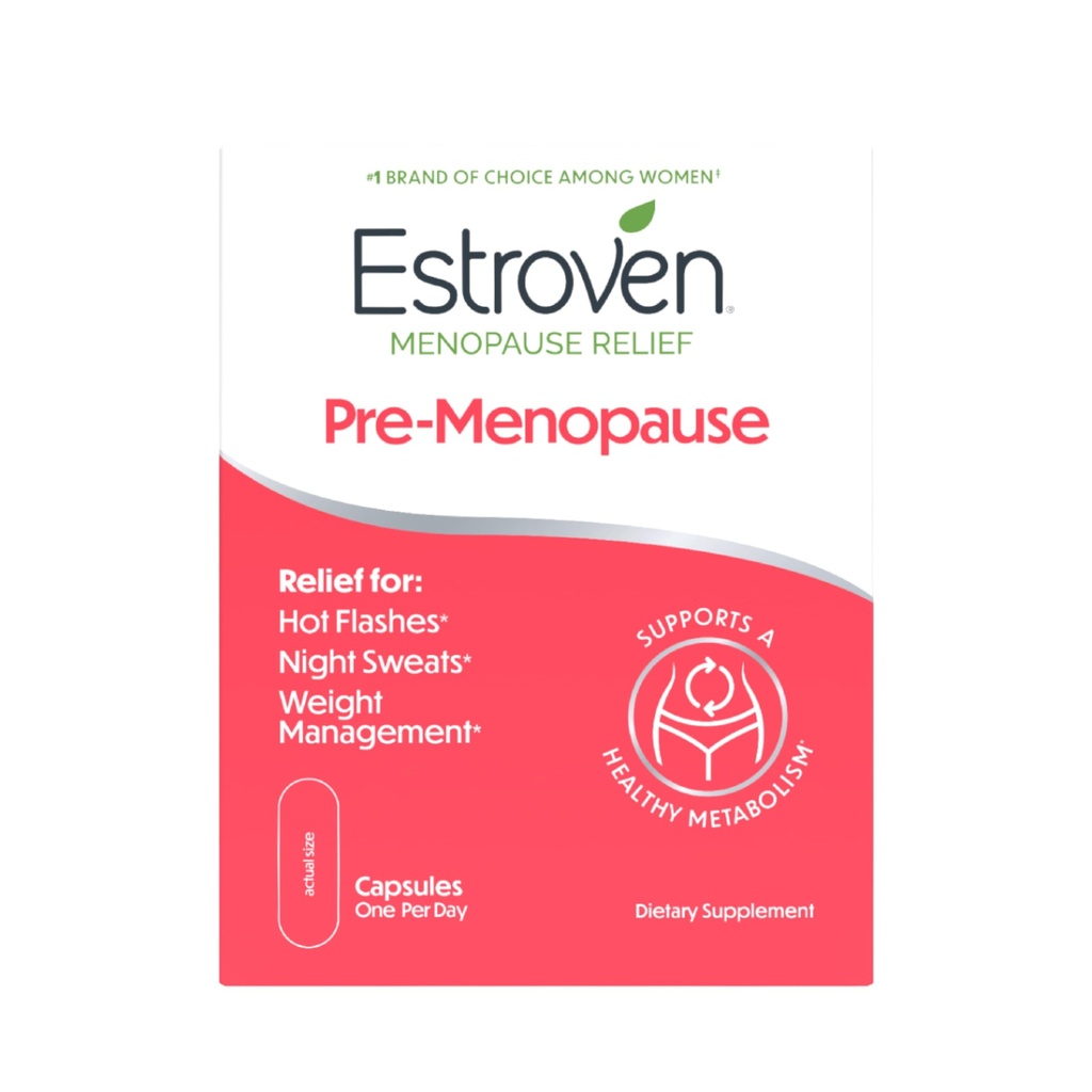 Estroven Pre-Menopause 구호, 30 Ct., 임상적으로 입증 된 성분, 제공 Menopause 구호 플러스 밤 땀 & 핫 플래시 구호, 마약 무료 또는 에스트로겐 무료