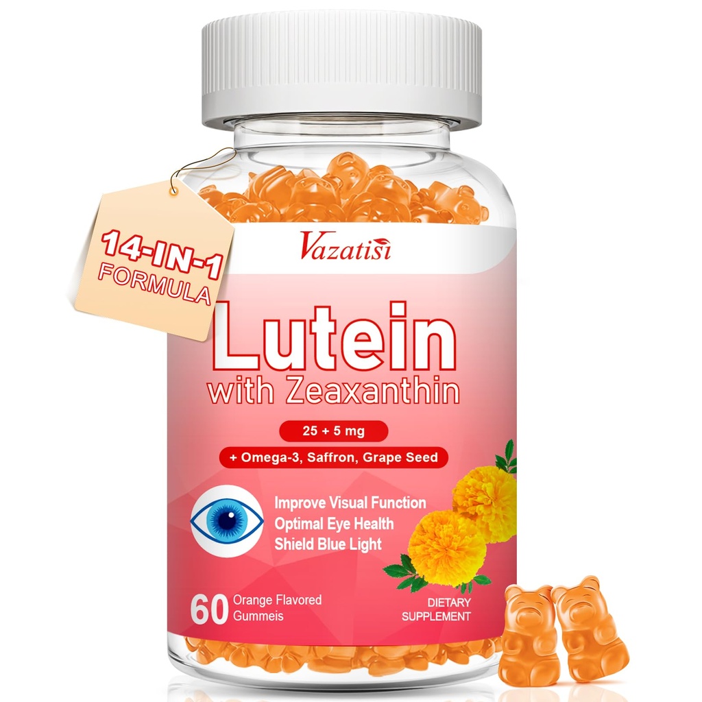 Lutein과 Zeaxanthin 보충 교재 Gummies, Bilberry, Saffron, 포도씨, Macular 건강, 건조한 눈, 시각 기능 - 오렌지 풍미, 60 조사를 위한 오메가 3를 가진 진보된 눈 비타민 보충교재