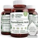 자연적인 Nutra 시간 방출 Pantothenic 산 500 mg의 비타민 B5 보충교재 도움은 뚱뚱한과 탄수화물, 대사 및 에너지, 근육 건강을 개량하고, 60 채식주의자 정제 (3 팩)를 끊습니다