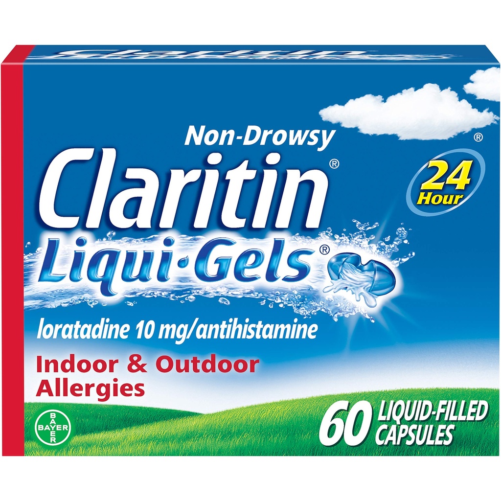Claritin Liqui-Gels 24 시간 알레르기 완화, 비 심근 알레르기 의학, Loratadine 항히스타민 캡슐, 60 조사
