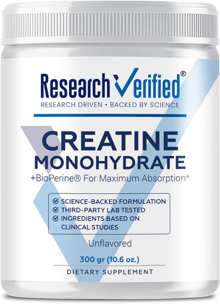 연구 검증 된 크레아틴 Monohydrate - 최선의 근육 성장, 향상된 성능 - 5000mg 크레아틴 Monohydrate - BioPerine - 60 서빙 - Unflavored - Vegan