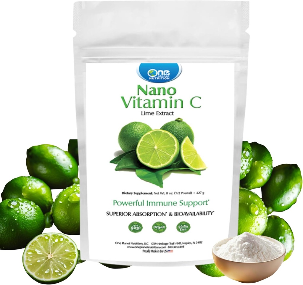 1개의 행성 영양 Nano 비타민 C 분말 8개 oz (227의 서빙), Lime 추출물에서 아스코르브산, 강화한 흡수를 위한 나노, 지원 교원질 생산 & 면역력, 비 GMO, Vegan