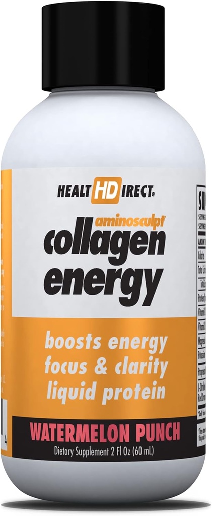 HEALTH DIRECT - AminoSculpt 교원질 에너지 - Hydration, 순환, 에너지 - 비타민 B12, 전해질, L-Citrulline, Amla - 수박 펀치 - 12 팩 (Fl Oz), 12 서빙