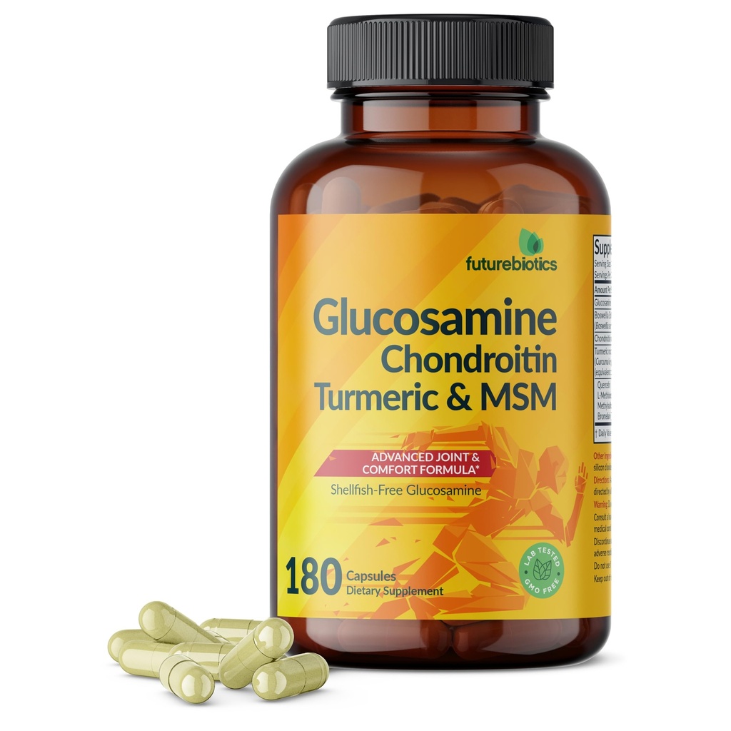 Futurebiotics Glucosamine Chondroitin Turmeric & MSM 진보된 합동 공식, 지원 건강한 합동 & Mobility - 비 GMO, 180의 캡슐