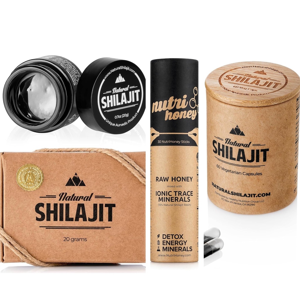 NATURAL SHILAJIT 수지 20G의 Shilajit 꿀 지팡이 30의 조사 캡슐 60 조사