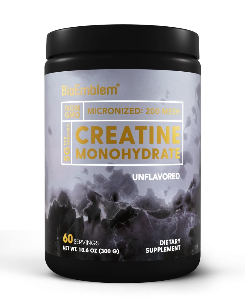 BioEmblem Creatine Monohydrate Powder – Micronized, Unflavored, 5000mg Per 서빙(5g) – 근육 강도, 운동 회복 및 성능 Creatine 보충교재– Vegan, Non-GMO, 60 서빙
