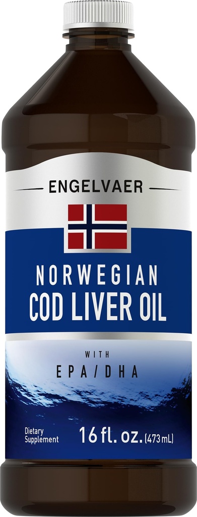 Piping Rock Cod Liver Oil Liquid | 16 fl oz | EPA DHA | Engelvaer Norwegian | 비 GMO, 글루텐 프리 보충교재