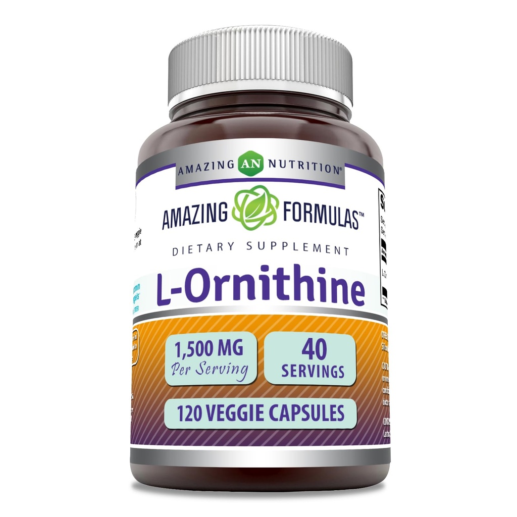 놀라운 수식 L-Ornithine 1500 Mg Per 서빙 Veggie 캡슐 보충 | Non-GMO | 글루텐 프리 | 미국에서 제작 (120 개)
