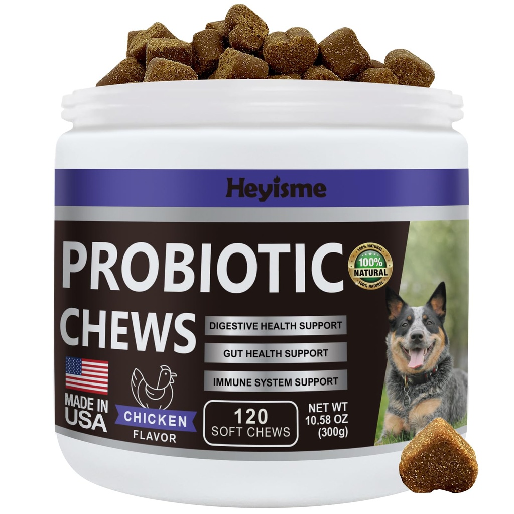 개를위한 Probiotics, Yeast Balance, Itchy Skin Itchy Ears, Gut Health, Allergies, Immunity, Dog Probiotics 및 Digestive Enzymes with Prebiotics - Diarrhea (Chicken, 120 Chews) 감소