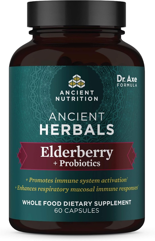 고대 영양 Elderberry와 Probiotics 보충교재, 고대 초본 검정 Elderberry 캡슐, 면역 체계 지원, 전체적인 음식 보충교재, 글루텐 자유로운, Paleo 및 Keto 친절한, 60의 캡슐