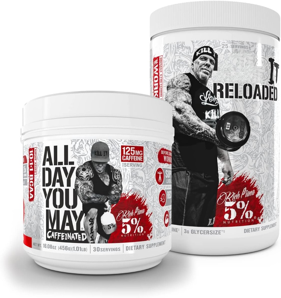 5% 영양 풍부한 피아나 번들 | AllDayYouMay Caffeinated BCAA Powder + Kill It Reloaded High-Stim Pre-Workout (Fruit Punch)