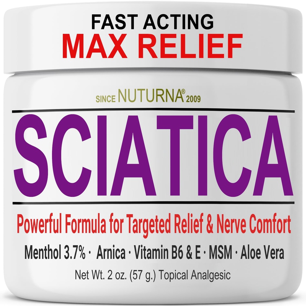 Sciatica Nerve Cream - 발, 손, 다리, 발가락, 뒤를 위한 최대 힘 안락 크림 - 자연적인 매우 힘 Arnica, MSM, Menthol, Soothing 안락, 2 Oz