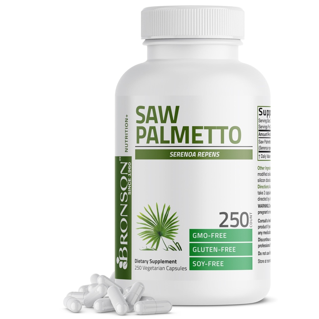 Bronson Saw Palmetto Extra Strength Supports Healthy Prostate Function & Urinary Health Support - 비 GMO, 250 채식 캡슐