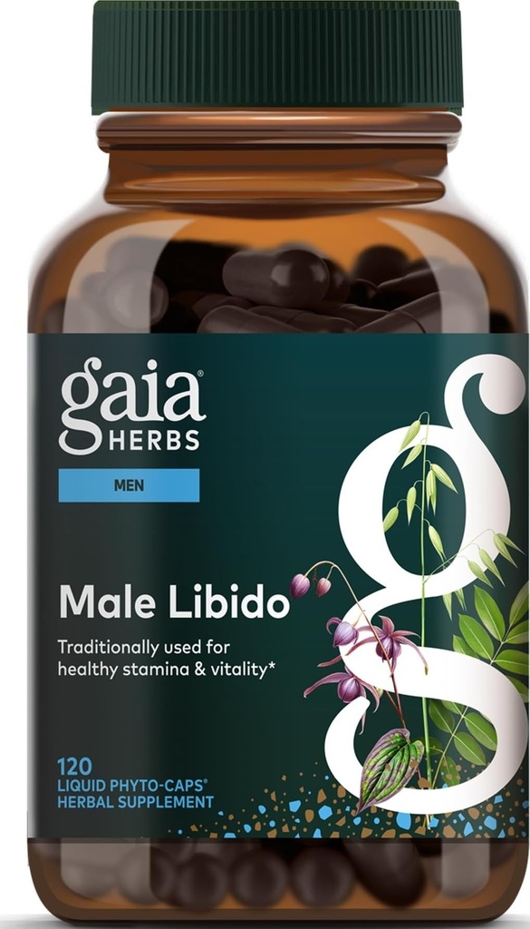 가이아 허브 남성 리비도 - Saw Palmetto, Horny Goat Weed, Maca & Oats와 초본 보충 - 남성을위한 Stamina, Vitality & 호르몬 균형 - 120 Vegan Liquid Phyto-Capsules (30 일 공급)