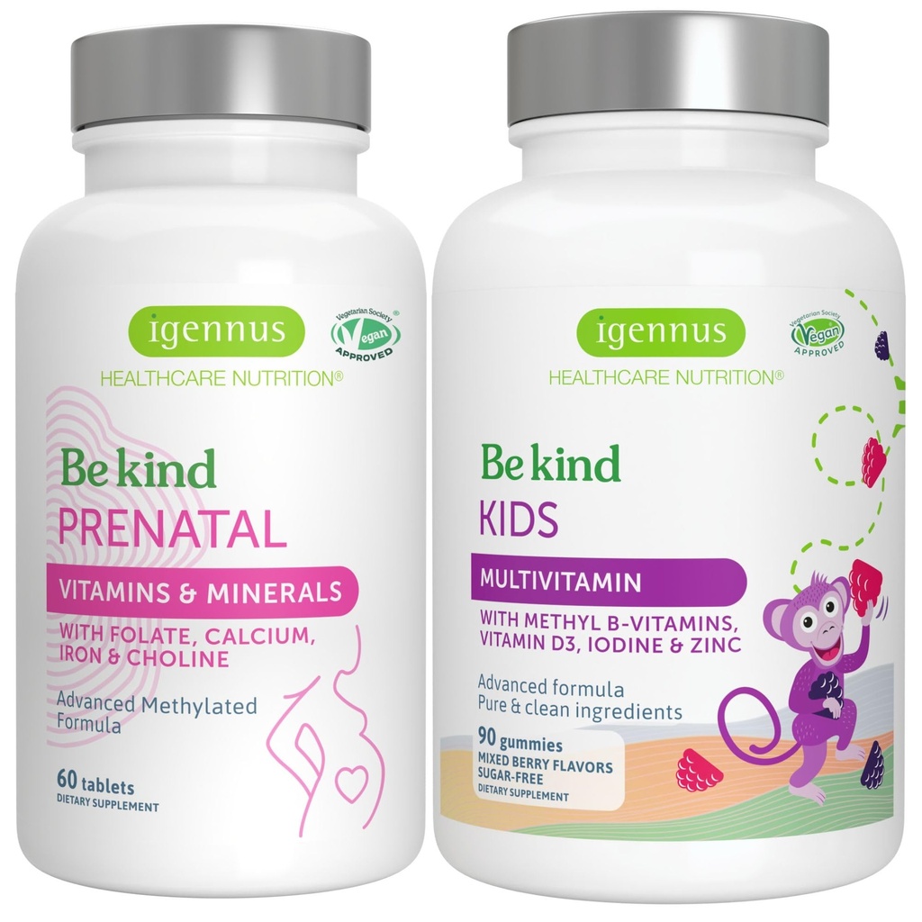 높은 흡수 메틸을 입힌 Prenatal + 진보된 아이 Multivitamin 거미 Vegan 뭉치, 비타민 A, B, C, D3 & E, 60 정제 + 90 베리 풍미 Gummies를 가진 청결한 상표, Igennus에 의하여 종류
