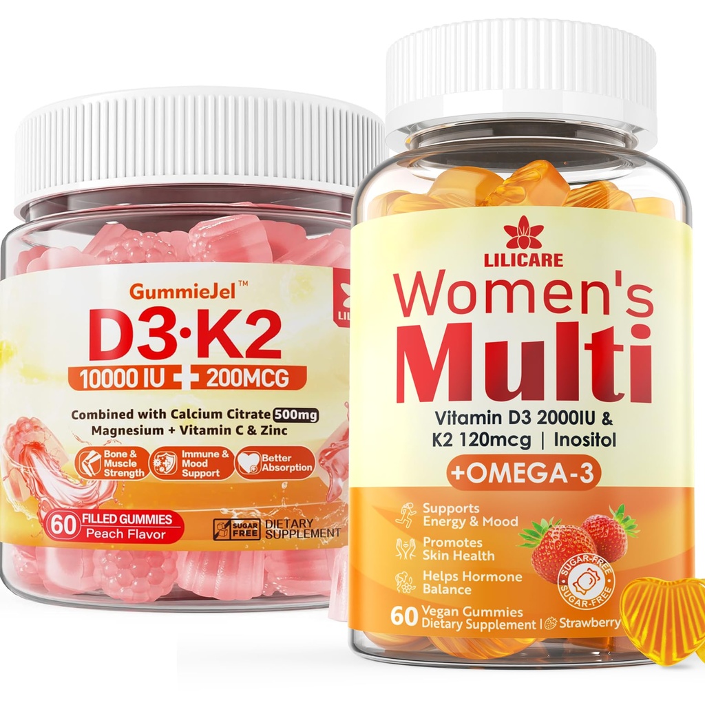 설탕 자유로운 비타민 D3 K2는 여자 Gummies를 위한 Gummies + Multivitamin를 채웠습니다