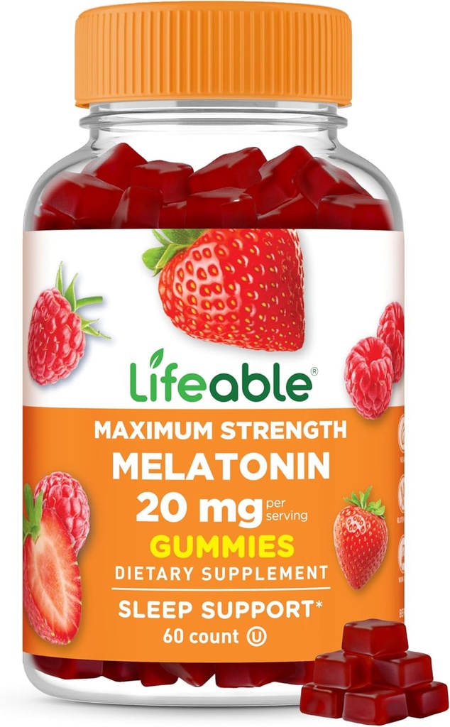 Lifeable Melatonin 20mg Gummies | 성인을 위한 중대한 타박상 잠 보충교재 | 잠그고 체재하는 것을 도울 수 있습니다| 성인, 남자, 여자를 위한 채식 Sleep Gummies | 60 Melatonin Gummies 20mg