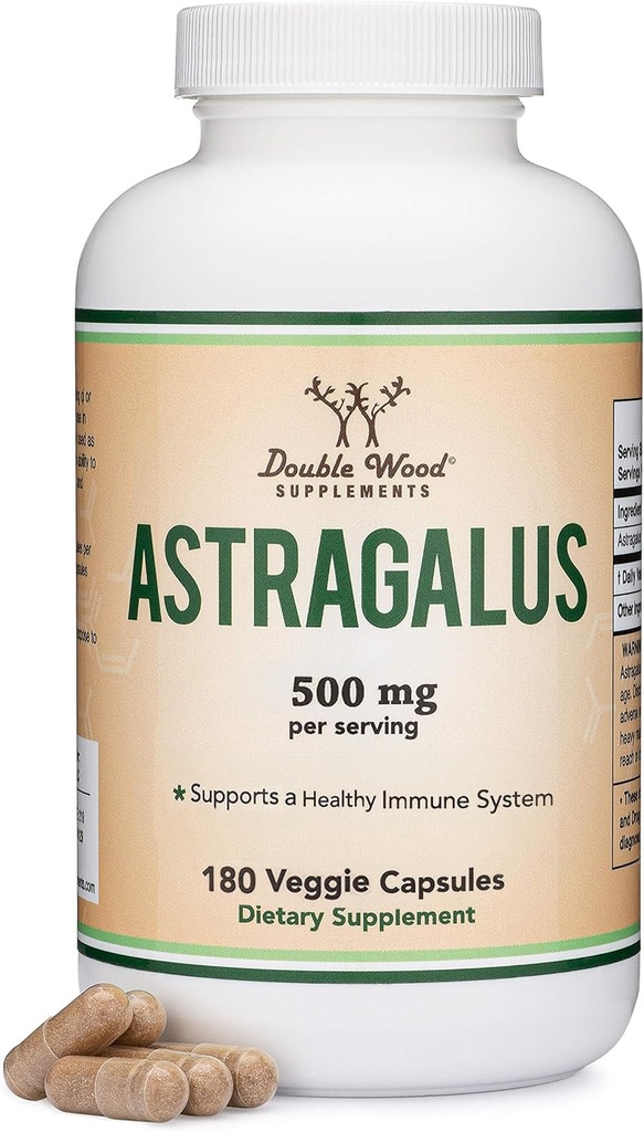 두 배 목제 보충교재 Immune 부스트 Astragalus 500mg 180 캡슐 - Flavonoids와 다당류에서 부유한 - 비 GMO, 글루텐 자유로운, 제3자 시험하는