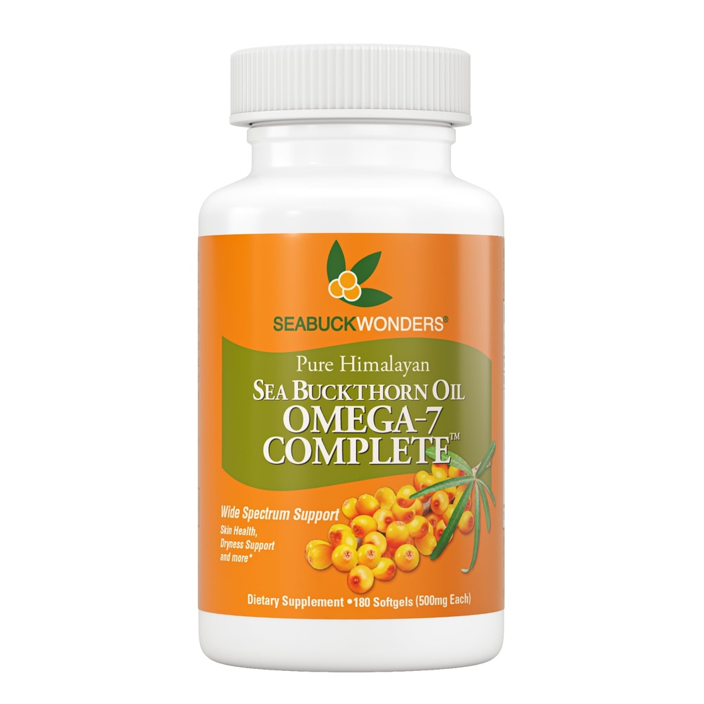 SeabuckWonders 유기 바다 Buckthorn 기름, Omega-7 완전한 Softgels, Omega 3와 더불어 180 조사, 6 & 9의 지원 머리, 피부 & 못 건강, 봉사 당 1000mg