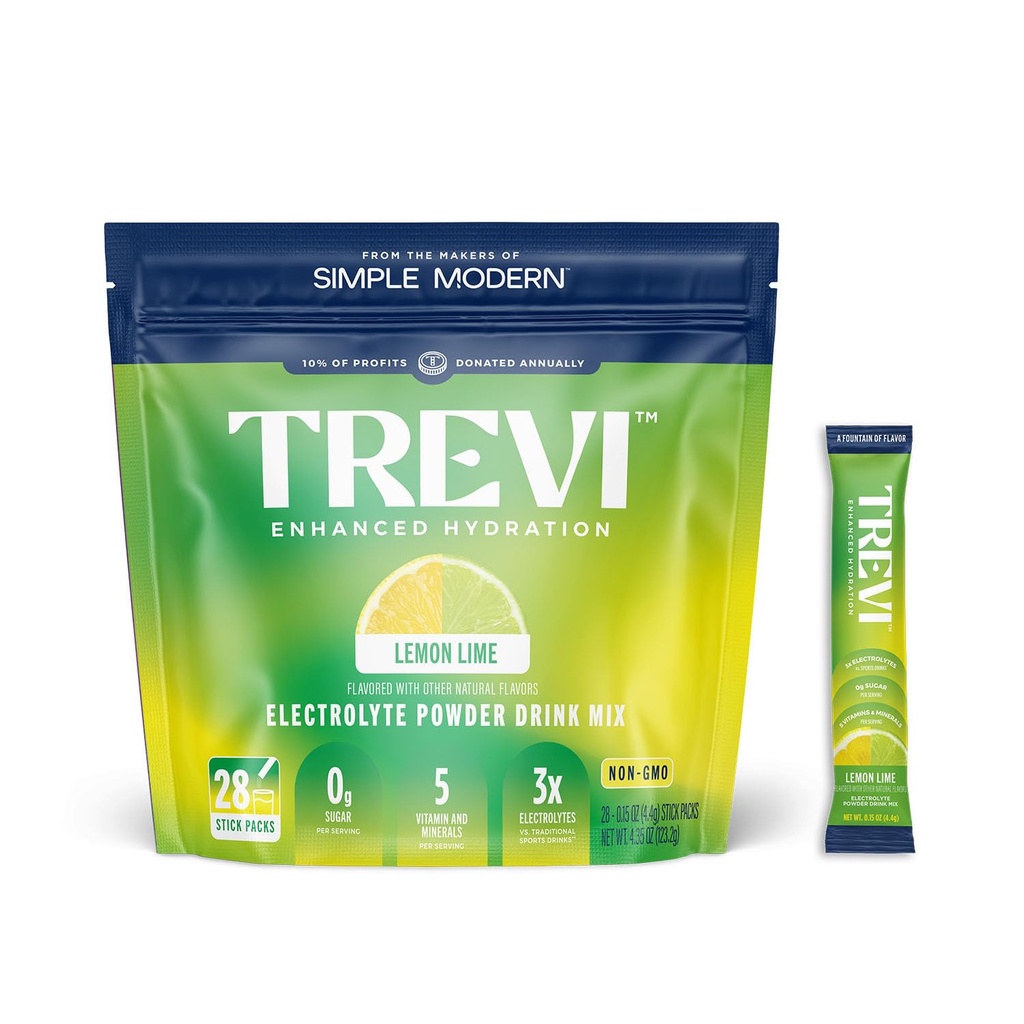 TREVITM Sugar Free Electrolytes - 음료 믹스 하이드로 션 파우더 패킷 - 28 카운트 - 레몬 라임